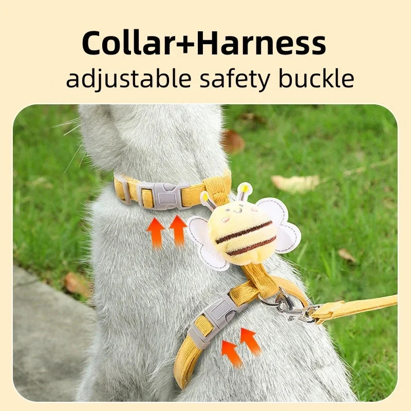 Cartoon Bee Pet Harness Leash & Collar Set
